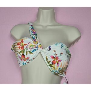 Shade & Shore Floral One Shoulder twist Bikini Top Small